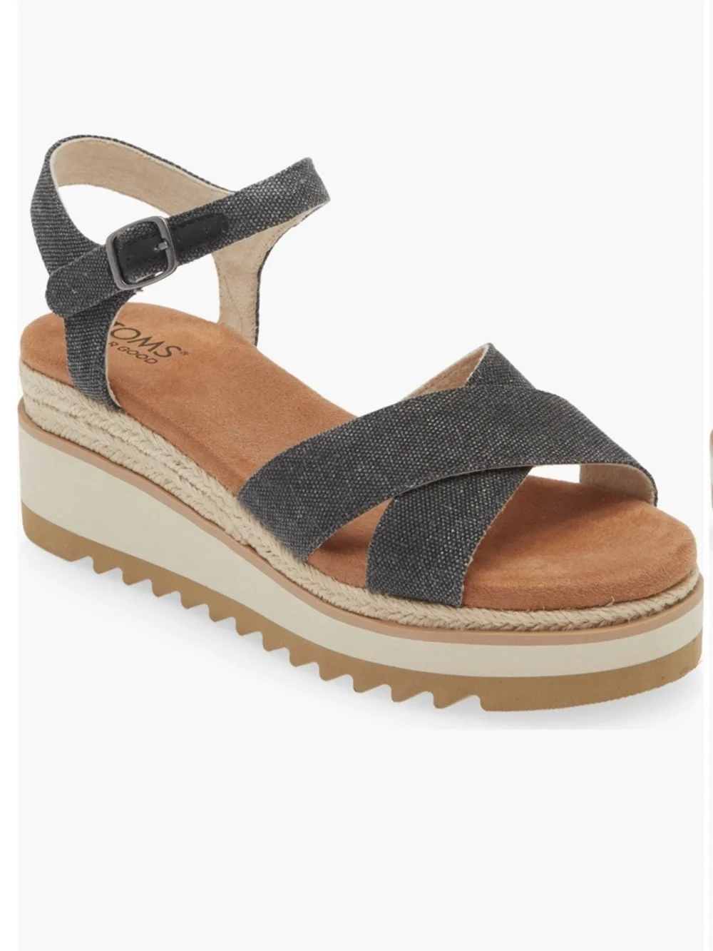 TOMS Charcoal Crisscross Ankle-Strap Platform Sandal